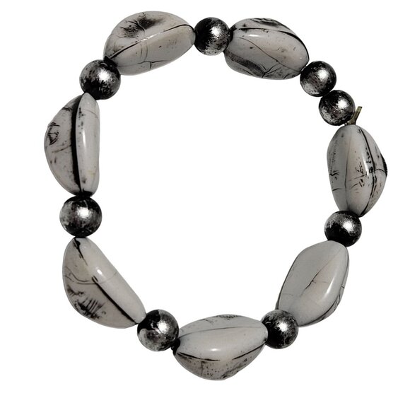 Boho White Silver Beaded Stretch Bracelet Classic Casual Fashion Jewelry Women - Picture 1 of 3